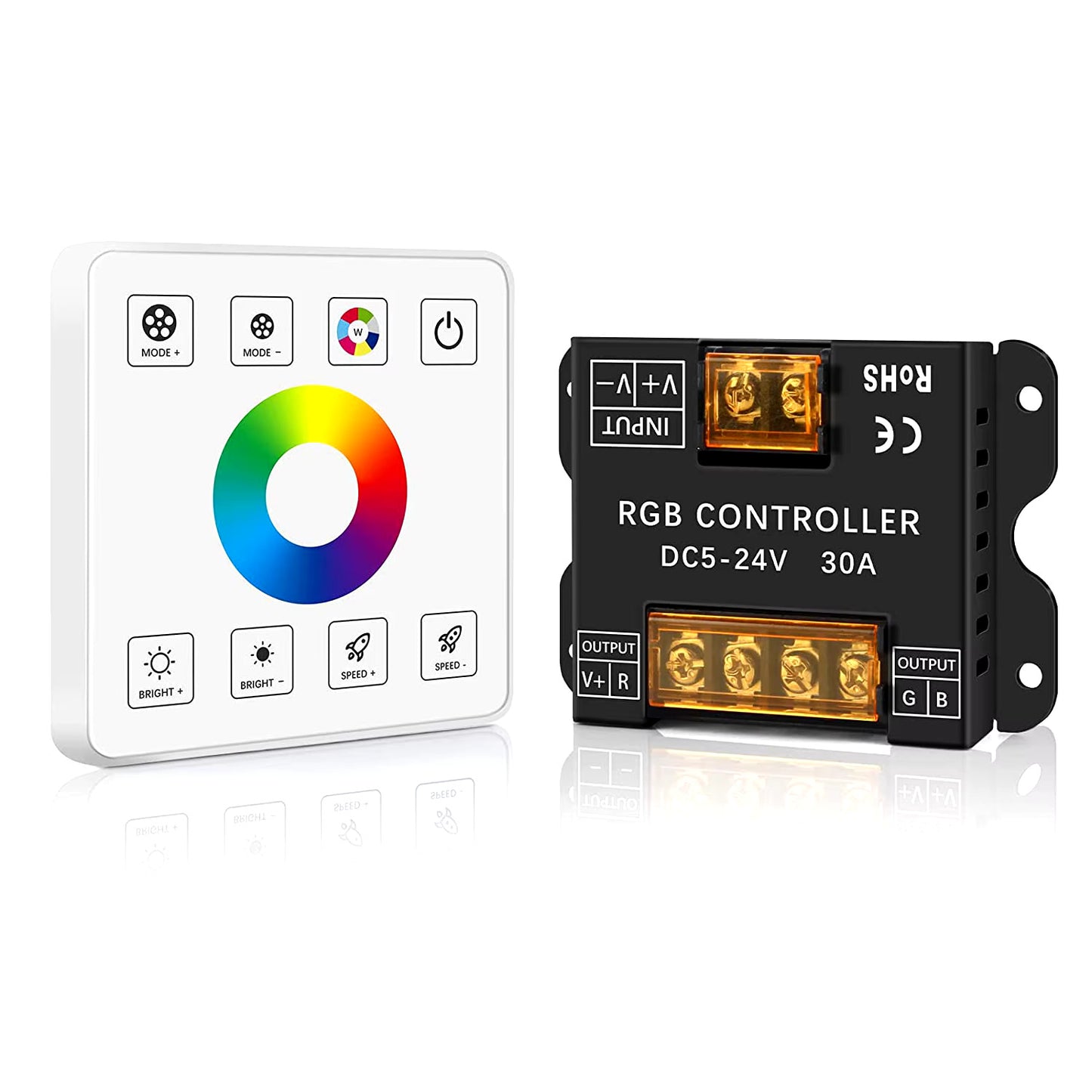 Controlador de luz LED RF RGB con panel táctil inalámbrico y control remoto, interruptor atenuador de 5 V, 12 V y 24 V