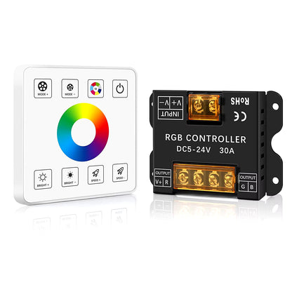 Controlador de luz LED RF RGB con panel táctil inalámbrico y control remoto, interruptor atenuador de 5 V, 12 V y 24 V